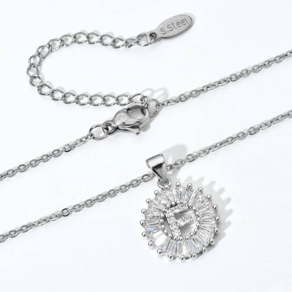 Silver Initial Crystal Pendant Necklace A-Z - Picture 6 of 7